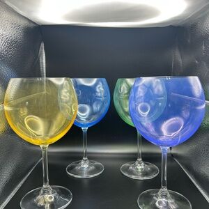 BLOCK Balloon Crystal Hand Blown Wine Glasses Czech 7.25" Set Of 4